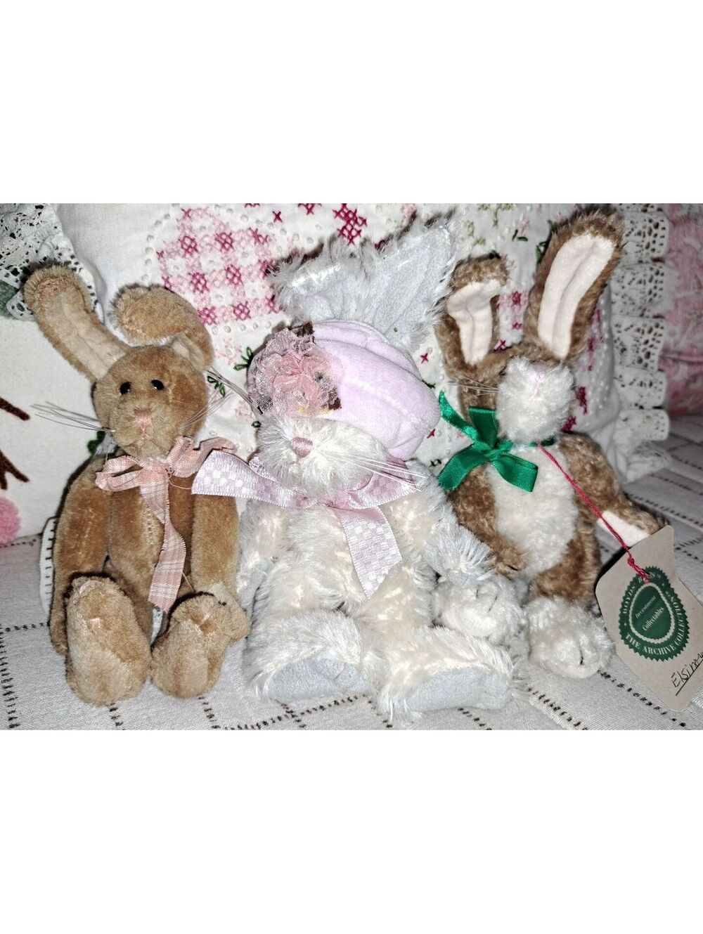 Vintage Set of 3 1990's Boyd's Bears Collection Plush 8" Bunny Rabbits